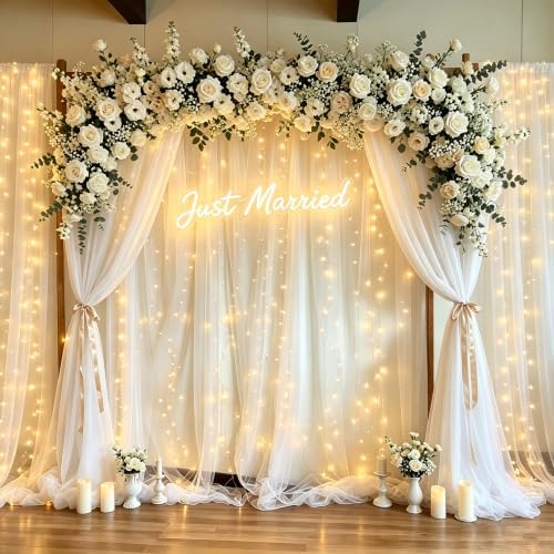 10x10ft White Backdrop Curtain with Lights String for Parites, Sheer Curtain Tulle Photo Backdrop Drapes for Wedding Baby Shower Bridal Shower Birthday Photography Background Decoration - Image 4