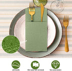 Cindeer 150 Pcs Sage Green Linen Dinner Napkins with Built in Flatware - Image 6