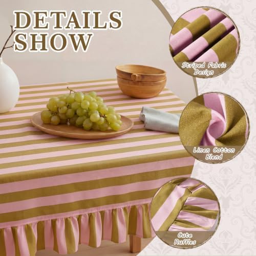 Tudomro Striped Tablecloth, Rectangle, Olive, Dusty Rose, 60'' X 120'' - Image 3