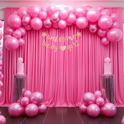 Hot Pink Backdrop Curtain 8 Panels-Wrinkle-Free Polyester Photography Drapes for Wedding Party Photo Background Decorations- 32 X10FT (Hot Pink) - Image 6