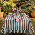 Tudomro Striped Tablecloth, Rectangle, Dark Brown, Blue, 84'' X 60'' - Image 4