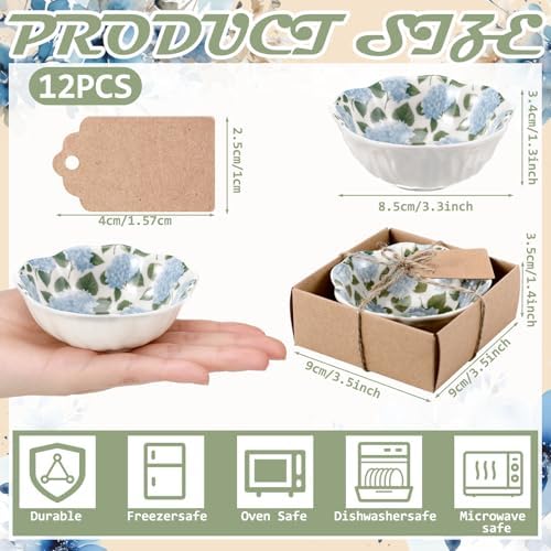 SiliFine 24 Pcs Hydrangea Party Favors for Guests Small Ceramic Bowl Bulk Gifts Set 3.3 Inch Floral Design Mini Dipping Sauce Dish with Card Box for Bridal Pooja Baby Shower Birthday Guest Gift - Image 2