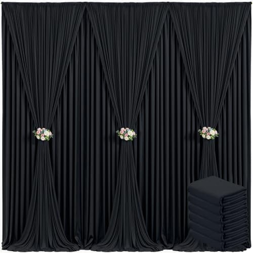 6 Panels Black Backdrop Curtain for Parties Black Wrinkle Free 30ft x 10ft Backdrop Drapes for Birthday Party Wedding Photo Photography Polyester Fabric Background Decoration by Suppromo