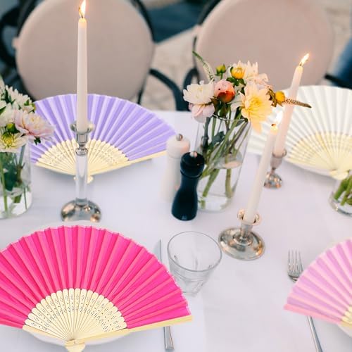 Blulu 100 Pcs Pink Hand Fans Bulk Folding Bamboo Silk Foldable Handheld Fan for Women DIY Line Dance Clapping Popping Wedding Bridal Shower Baby Shower Birthday Party Favors Gift Decoration - Image 2