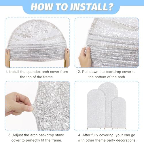 MODFUNS Silver Sparkle Arch Cover Sequin Arch Stand Cover 6&6.6&7.2ft Wedding Arch Cover Fitted Spandex Arch Cover Stretchy Arch Cover Covers for Arch Vintage Cover Fabric for Wedding - Image 6