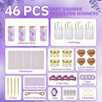 46Pcs Baby Shower Prizes for Game Winners Gifts Wedding Bridal Shower Gifts Including Glass Cans Notebooks Soy Candles Hair Clips for Baby Shower Wedding Bridal Shower Game Prizes (Purple, 4 Sets) - Image 3