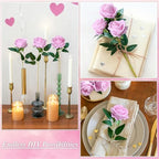 50 PCS Pink Roses Artificial Flowers, Fake Roses with Stem Realistic Silk Roses for DIY Wedding Bouquets Table Centerpieces Arrangements Baby Shower Birthday Home Decor Valentine's Day Gift for Her - Image 3