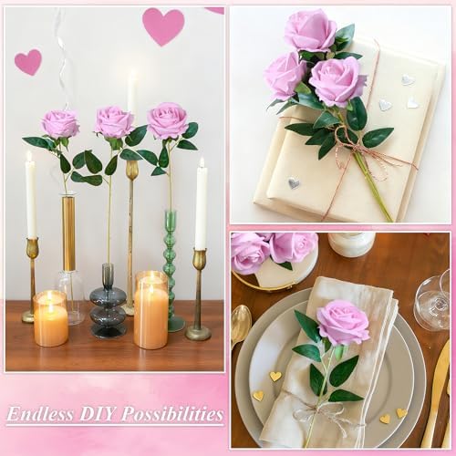 50 PCS Pink Roses Artificial Flowers, Fake Roses with Stem Realistic Silk Roses for DIY Wedding Bouquets Table Centerpieces Arrangements Baby Shower Birthday Home Decor Valentine's Day Gift for Her - Image 3
