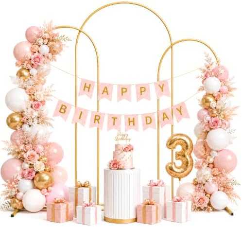 GRENTY Wedding Arch Backdrop Stand Set of 3, 7.2FT, 6.6FT & 6FT Gold Metal Balloon Arch Frame for Flowers, Wedding Ceremony, Birthday, Baby Shower and Party Decor by Grenty