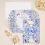 50PCS Blue Customizable Wedding Invitations with Envelopes and RSVP Cards - Image 6