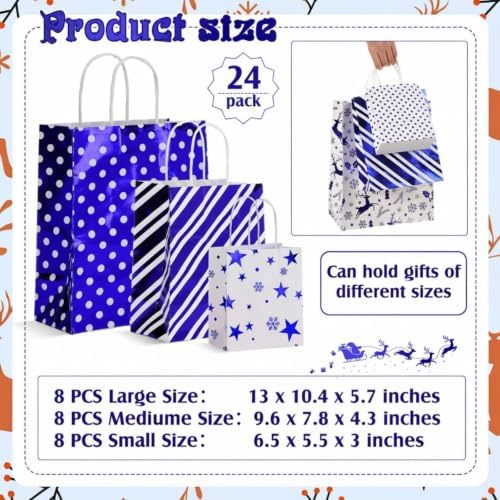 Humyoun 24 Pack Christmas Paper Gift Bags Bulk Assorted Sizes, White,Blue - Image 2