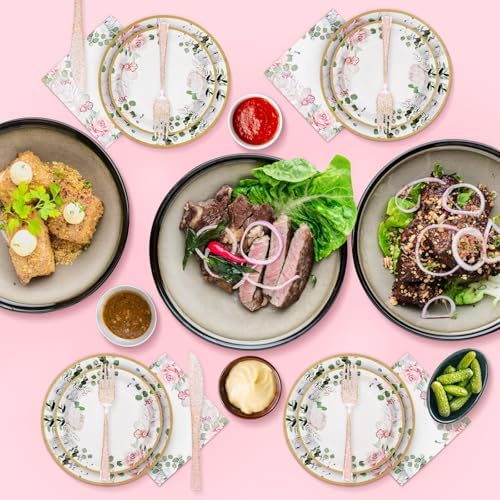 350 PCS Floral Plates and Napkins Party Supplies Serve 50 Flower Disposable Paper Dinnerware Sets for Adults Bridal Shower Decorations Baby Shower Birthday Wedding Engagement Tea - Image 6