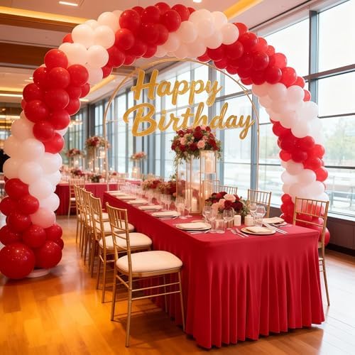 Wish Care 6 Pack Red Spandex Table Clothes for 6 Foot Rectangle Tables, 6FT Wrinkle Free Fitted Tablecloths Ruffles Design Table Cover for Party, Banquet, Wedding and Events - Image 2