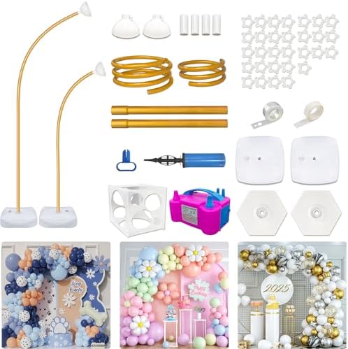 OurWarm Balloon Arch Kit with Balloon Pump Electric, 8.2FT & 5FT Gold Half Balloon Arch Stand with Base, Free Bending Arch Frame Backdrop for Wedding Birthday Party Baby Shower Graduation Decoration by OurWarm