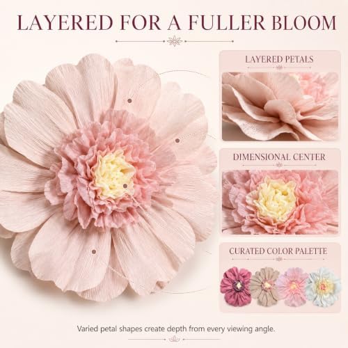 8 Pcs 31.5", 20" Pinky Giant Paper Flower Boho Large Tissue Paper Flower for Wall Big Pink Pom Pom Floral Decorations for Wall Wedding Bridal Shower Baby Shower Tea Party Nursery Birthday Decor - Image 5