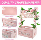 Wooden Baby Shower Crate Closet, Baby Storage Crate Hamper with Handle, Garland and 10 Clothes Hangers, Baby Shower Gifts Basket with Letters for Girl Boy Pregnancy Gift (Pink) - Image 3