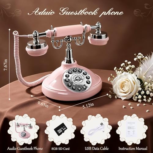 Audio GuestBook Wedding Phone - Vintage Retro Telephone Voicemail Recorder, 8GB Digital Voice Message Keepsake for Reception, Bridal Shower & Party Events(Pink) - Image 5