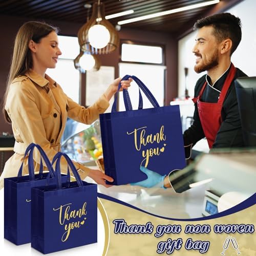 Sweetude 30 Thank You Non Woven Gift Bag, 11 x 12 x 5 Inch, Navy Blue - Image 6