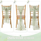 VitalCozy 50 Pack Sage Green Lace Chair Sashes with Bows Wedding Decor - Image 3