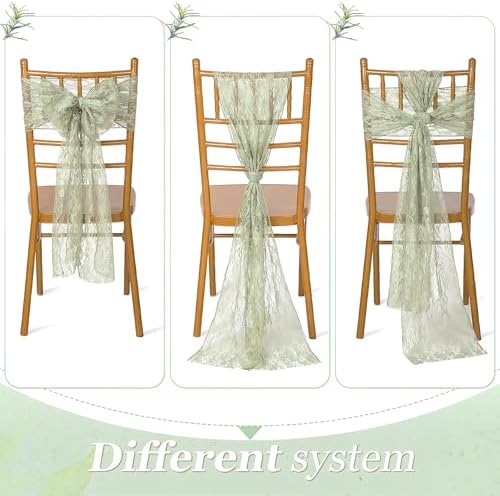 VitalCozy 50 Pack Sage Green Lace Chair Sashes with Bows Wedding Decor - Image 3