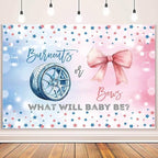 MEHOFOND 8x6ft Burnouts or Bows Gender Reveal Backdrop Boy or Girl What Will Baby Be Photography Background Pink and Blue Stars Gender Reveal Baby Shower Party Decorations Banner Photo Booth Props - Image 2