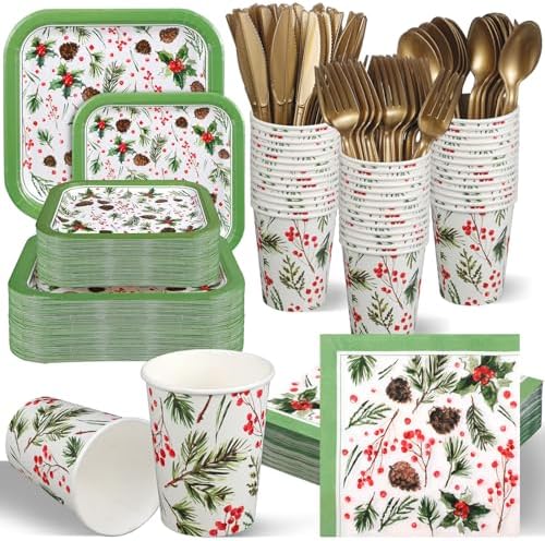 350 Pcs Christmas Paper Plates and Napkins Set Disposable Serve 50 by Suttmin
