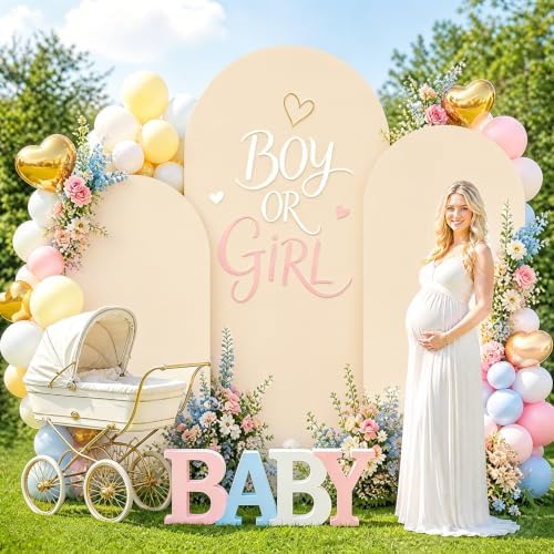 Spandex Fitted Wedding Arch Cover Set of 3 Beige Arch Backdrop Cover 6FT 6.6FT 7.2FT Arches Wall Covers Balloon Arches Covering Fabric for Baby Shower Happy Birthday Party Celebration - Image 4