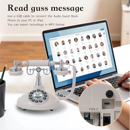 Audio Guest Book Wedding Phone,Audio Guestbook Phone Vintage Style Audio Message Voicemail for Graduation Retirement Party Birthdays Baby Shower Special Occasions (Beige) - Image 5