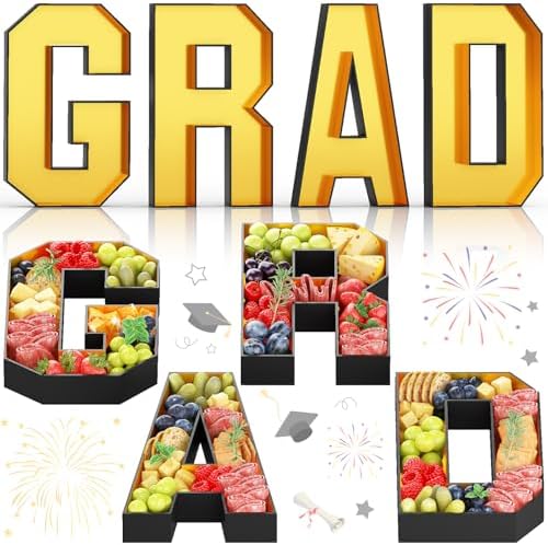 Grad Charcuterie Letters Fillable for Graduation Party Decorations, 13.7 Inch Gold Grad Cardboard Letters Charcuterie Boards Paper Mache Letter Trays for Grad Table Centerpieces Party Supplies by KAINSY