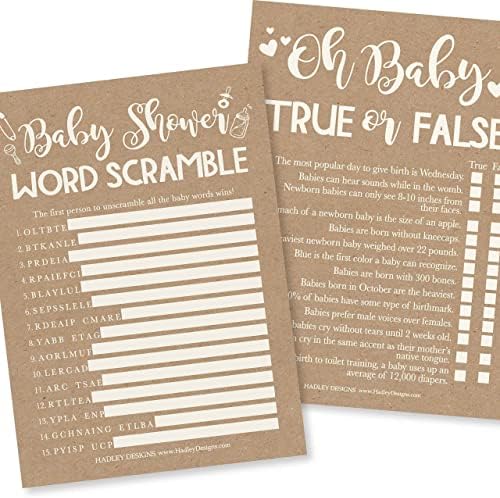 Hadley Designs - 25 Rustic Love or Labor, Boobs Or Baby Butts Game, Word Scramble For Baby Shower - 4 Double Sided Cards Baby Shower Ideas, Baby Shower Party Supplies - Image 4