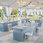 Spandex Tablecloth 6FT Rectangle Table Cover 4 Pcs Dusty Blue Wrinkle-Free - Image 2