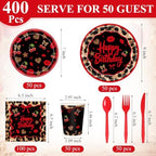 400 Pcs Red Cheetah Print Birthday Decoration for 50 Guests, Red and Black Cheetah Cherry Paper Plates Napkins Cups Cutlery Leopard Tableware for Y2K Girls Night Big Mama Party Supply - Image 3
