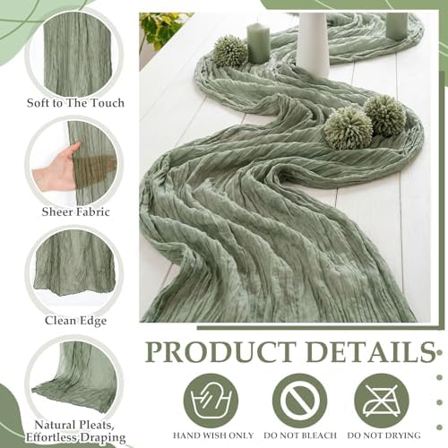 8 Pcs Sage Green and Dusty Blue Cheesecloth Table Runner 118" - Image 5
