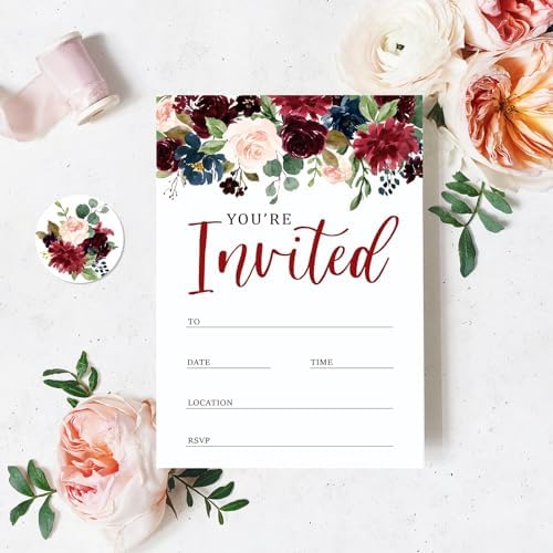 Whaline 25 Sets Flower Invitations with Envelopes Stickers Watercolor Floral Leaves Invitation Cards Blank Invites for Wedding Bridal Baby Shower Birthday Dinner Party, 5 x 7 Inch (Pack of 4) - Image 5