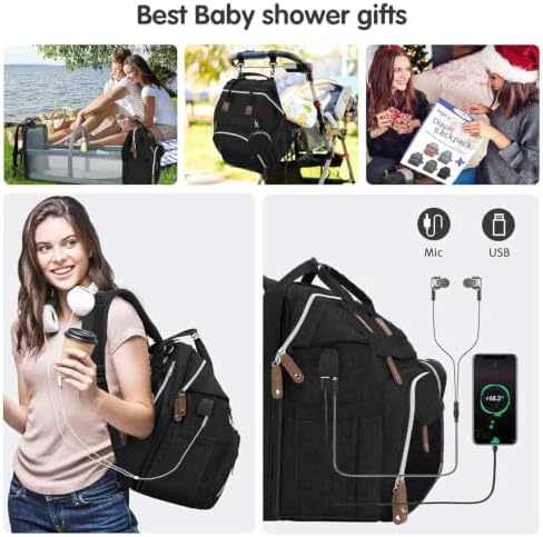 DERJUNSTAR Diaper Bag Backpack, Large Baby Bag with Changing Pad, Thick Padded Back & Straps, Laptop Compartment, Waterproof Travel Backpack with USB Port, Multi-Function for Mom & Dad, Black - Image 5