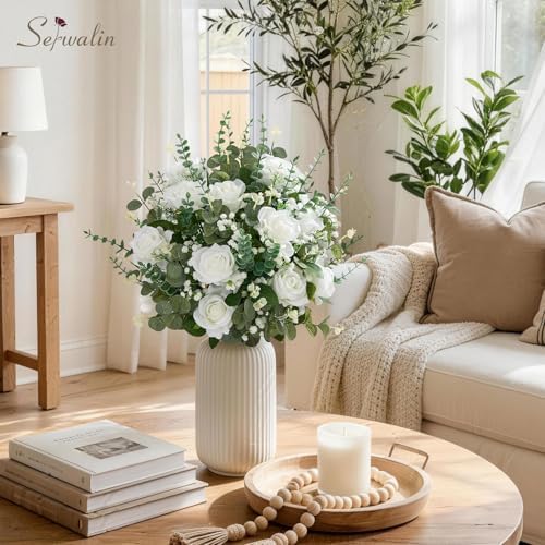Serwalin 120 Pcs Mixed Eucalyptus Greenery Stems, White Roses, Babys Breath - Image 5