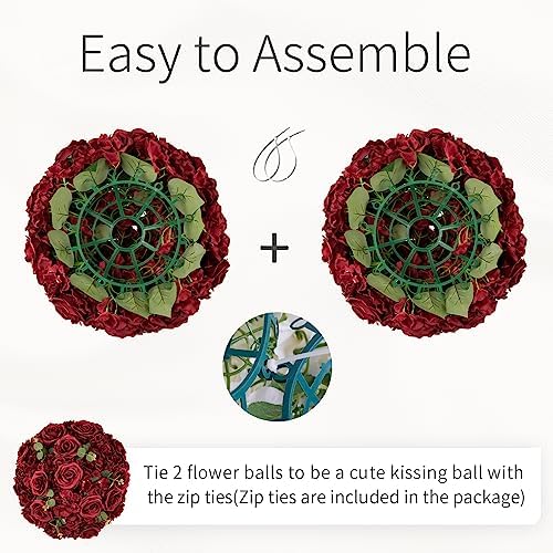 Burgundy Flowers Balls for Centerpieces: 14.2in Diam, Set of 2 - Image 6