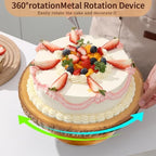 12" Rotating Wood Cake Stand with Cake Cutting Set (Knife and Server) - Rustic Wooden Cake Turntable for Decorating, Party, Wedding, Baby Showers, Reception, Event - Ideal Baking Gift & Decor - Image 2