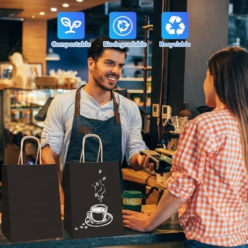 XPCARE Black Paper Bags with Handles, 200Pcs 8x4.5x10In Kraft Paper Bag (Pack of 2) - Image 5