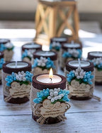 10-Piece Wooden Tea Candle Holders for Baby Shower Gifts, Gender Reveal Parties, Party Favors for Guests. (Dark Brown & Blue) - Image 3
