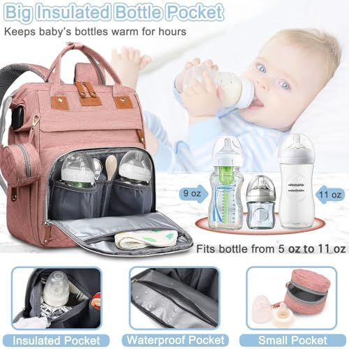 SHITIESHOU Diaper Bag Backpack Baby Bag for Mom Dad with Changing Pad, 19 Pockets, Large Waterproof Travel Baby Girl Boy Toddle Diaper Bag with Insulated Pocket, Baby Shower Gifts, Pink - Image 2