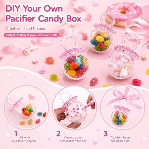 Nuenen 36 Pcs Baby Shower Favors, Mini Pacifier Candy Bottles 3.15", Pink - Image 3