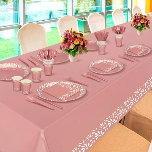 Havawish 177 Pcs Cielito Lindo Party Decoration Platos De Barro Mexicanos Fiesta Tableware Set Mexicanos Talavera Plates Cups Napkins Tablecloths Baby Shower(Pink,White Flower) - Image 6