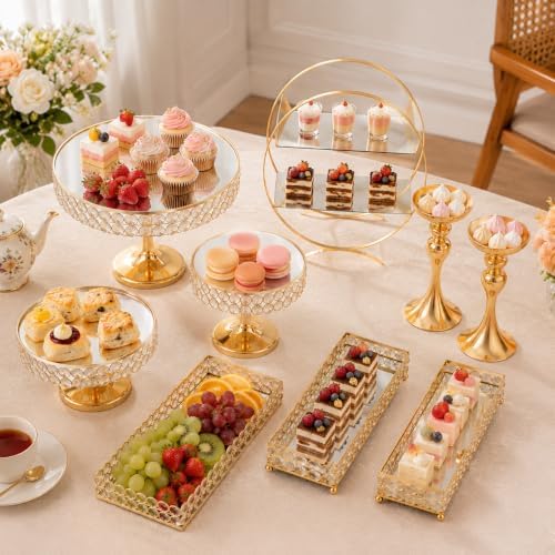 9 Pcs Cake Display with Mirror, Wedding Crystal Cake Stands for Reception - Image 5