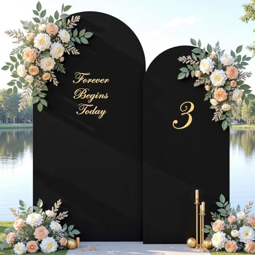 Black Arch Cover 7.2 and 6ft Black Arch Backdrop Cover Set of 2 Spandex Wedding Arch Stand Covers for Birthday Party Baby Shower Bridal Shower Wedding Ceremony Banquet Photo Background Decorations - Image 3