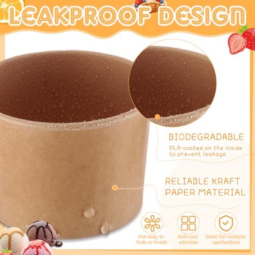 Honeydak 300 Pieces Kraft Paper Cup 8 Oz Disposable Ice Cream Dessert Bowls - Image 3