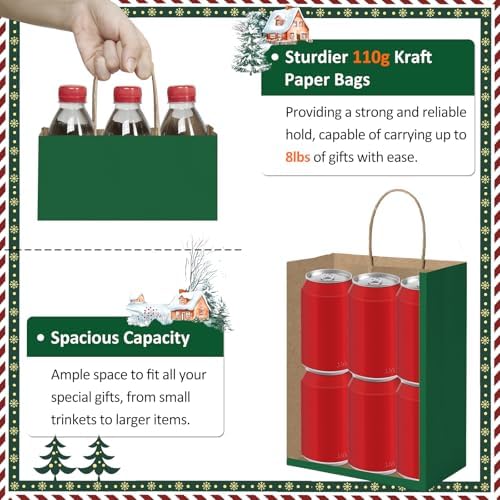 BagDream Medium Gift Bags with Handles 8x4.25x10.5 Forest Green 100Ct Bulk - Image 3
