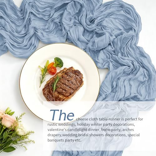 20 Pack Dusty Blue Cheesecloth Table Runner, 17x108 Inch Semi Sheer Boho Gauze Cheese Cloth Fabric Table Runners for Wedding Party Baby Shower Birthday Garden Farmhouse Table Decor - Image 7