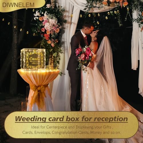 Acrylic Wedding Card Box with Lock String Light Clear Large Card Box for Wedding Letter Box Envelope Box Acrylic Gift Card Box Money Box for Party Birthday Reception - Image 6