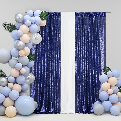 Eternal Beauty Navy Blue Sequin Backdrop Curtains, 4 Panels 2x8FT - Image 6